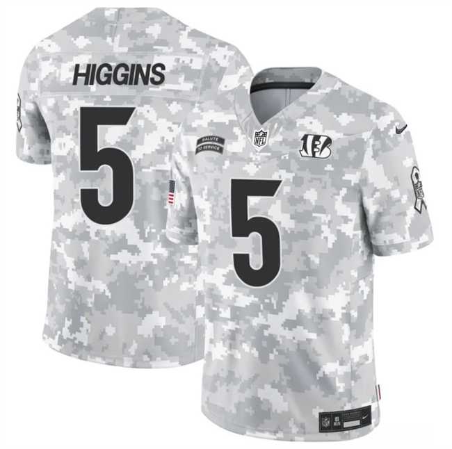 Mens Cincinnati Bengals #5 Tee Higgins 2024 F.U.S.E Arctic Camo Salute To Service Limited Stitched Football Jersey Dzhi